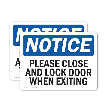 Signmission Exit Sign, Vinyl Decal, 24 in W, 18 in H, Please Close And Lock Door When Exiting OS-2PACK-NS-D-1824-L-17351